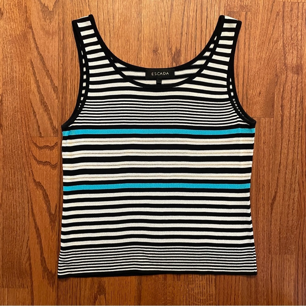 Escada knit stripe tank top blouse size 36 (white blue aqua)